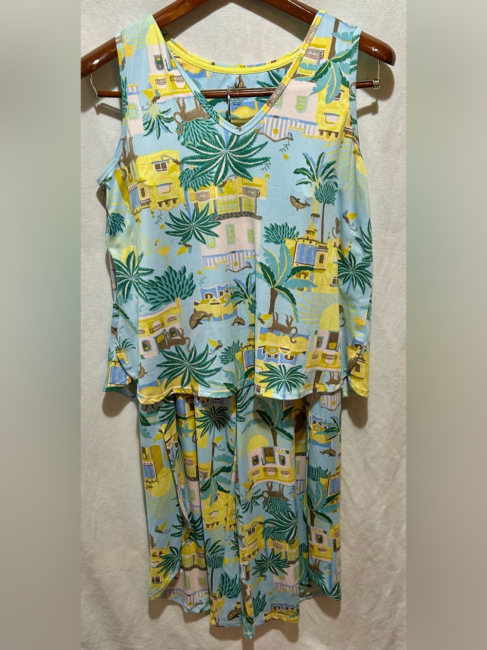 Cuddl Duds L 2 Piece Pajama Set  Sleeveless Wide Leg Mint Palm Springs